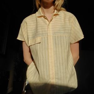 Vintage Lemon Yellow Linen Button-up Striped Shirt